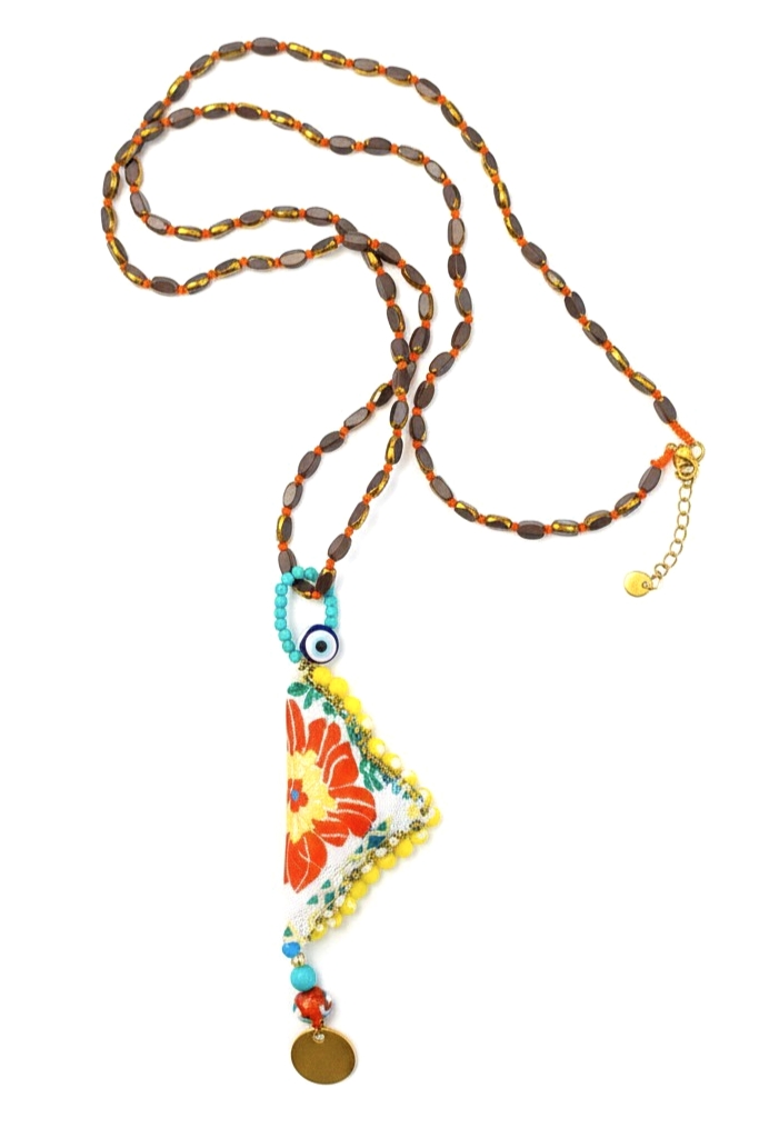 Χειροποίητο Κολιέ με Γυάλινες Χάντρες & Αποσπώμενο Charm φυλαχτό 3 κολιέ φυλαχτό