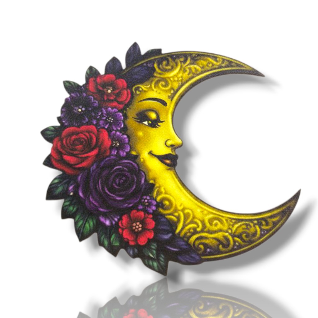 Φεγγάρι με λουλούδια τυπωμένο σε ξύλο