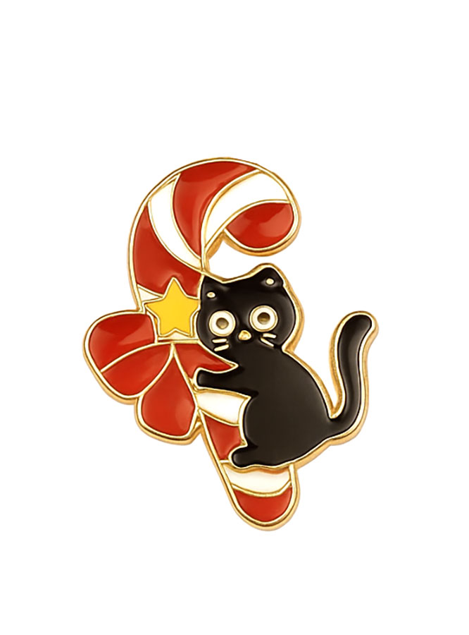 Χριστουγεννιάτικo pin "Γατούλα candy cane από Σμάλτο
