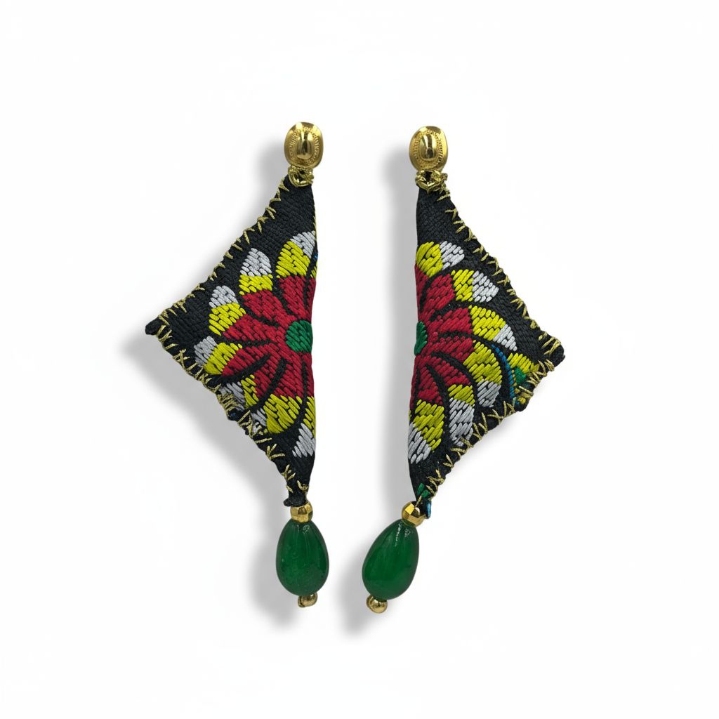 “Emerald Petal Drop” – Σκουλαρίκια με κόκκινο λουλούδι & πράσινη σταγόνα