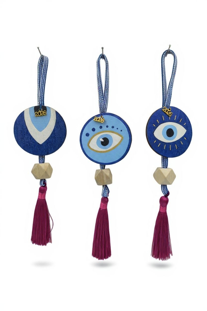 🧿 Γούρι Μάτι Ξύλινο με Φούντα (Τυχαίο Σχέδιο)