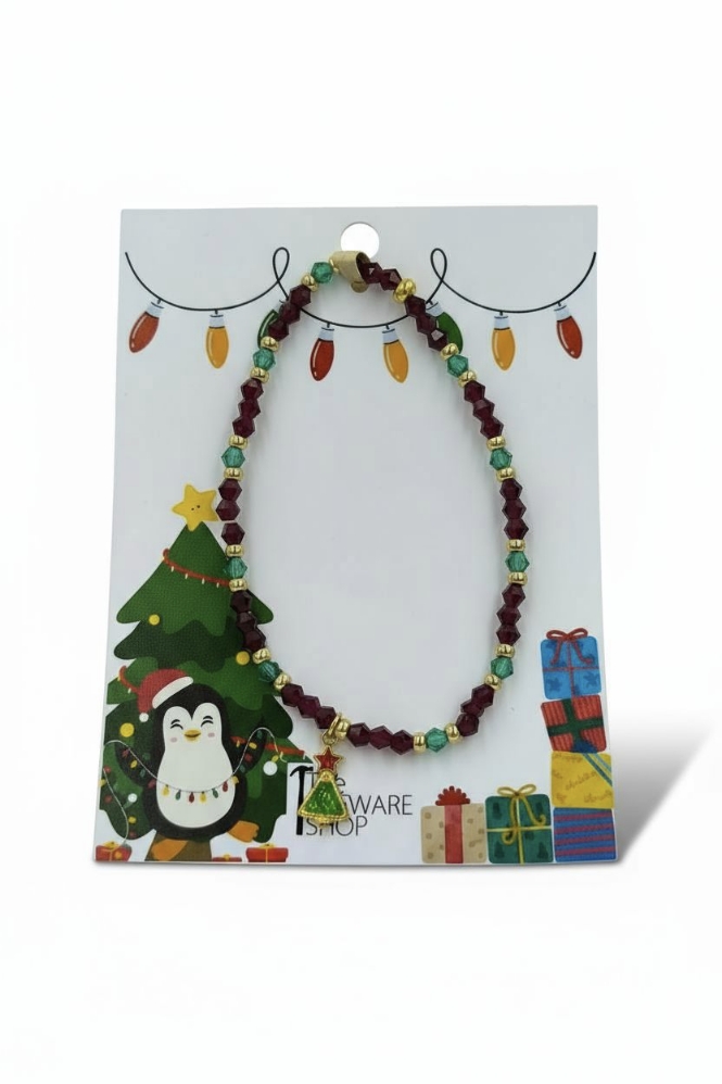 🎄 Βραχιόλι Ελαστικό Πολύχρωμο με Μενταγιόν Δέντρο