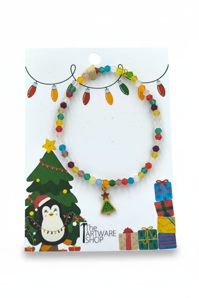 🎄 Βραχιόλι Ελαστικό Πολύχρωμο με Μενταγιόν Δέντρο