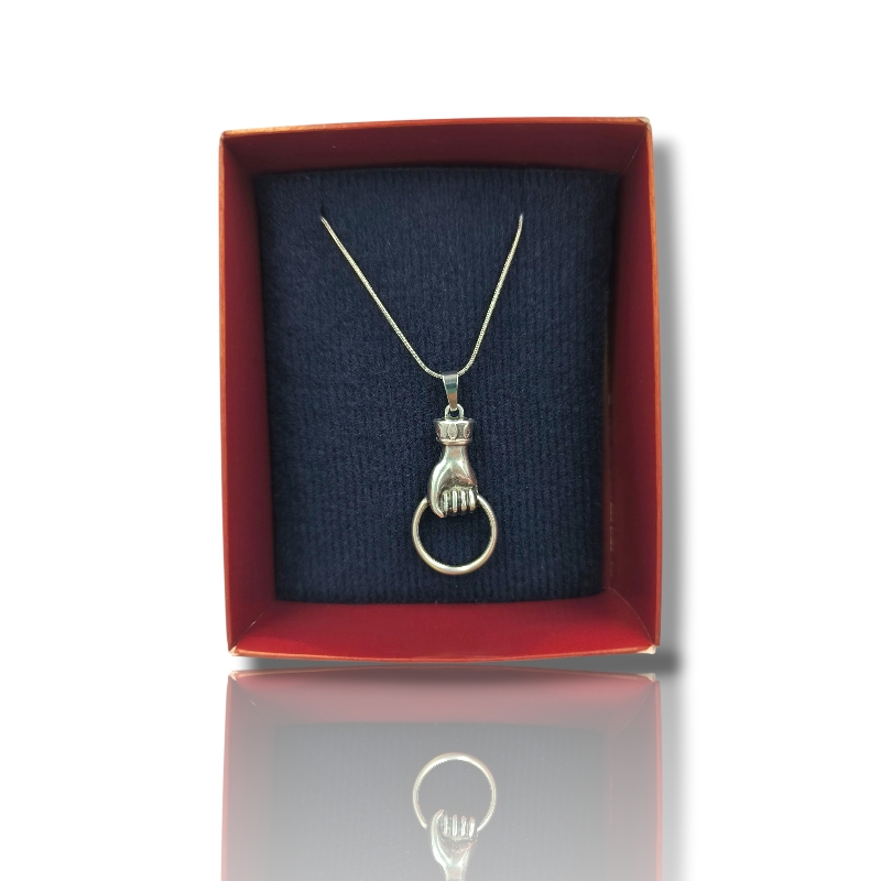 Ατσάλινη αλυσίδα με επάργυρο στοιχείο χέρι με κρίκο