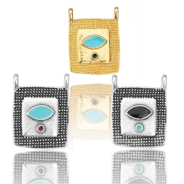 Επίχρυσο ή επάργυρο Κρεμαστό παραλληλόγραμμομε σμαλτο