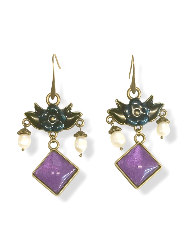 Χειροποίητα σκουλαρίκια vintage σε αντικέ μπρονζέ