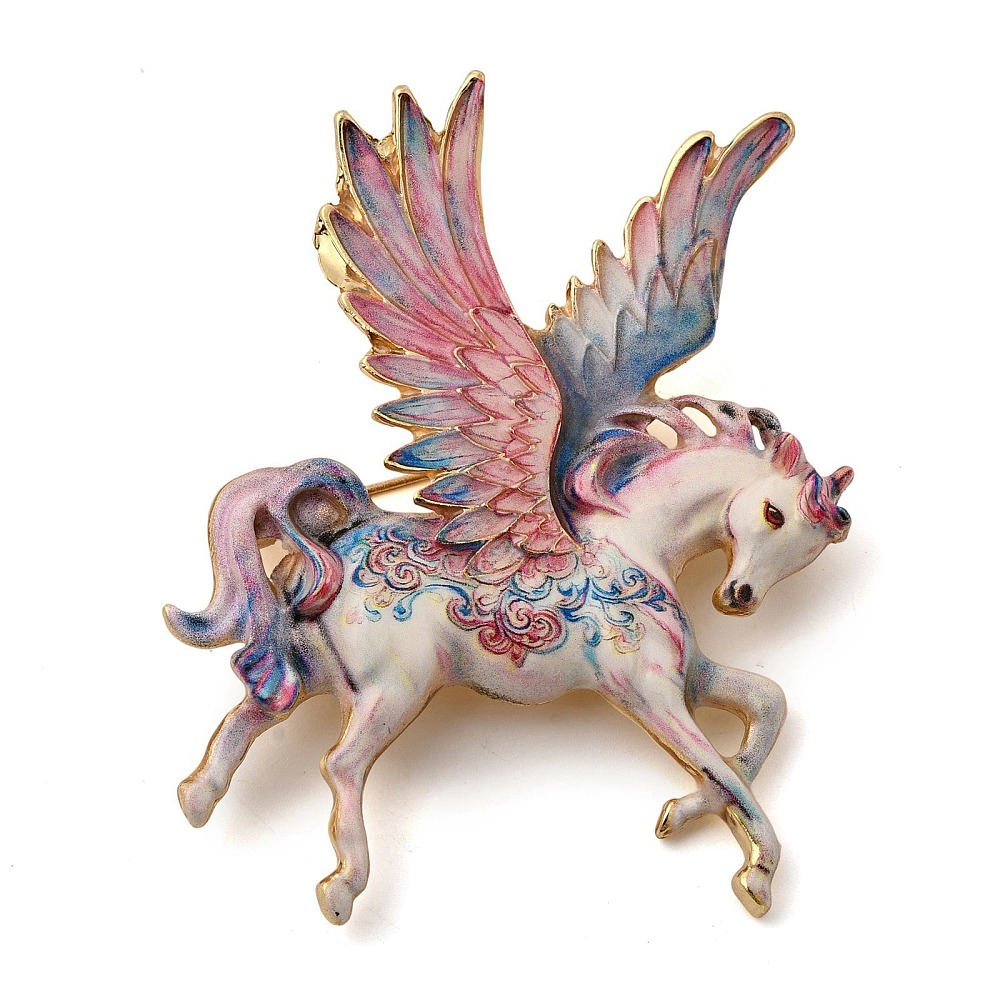 Καρφίτσα Πήγασος με σμάλτο σε ροζ και μπλε αποχρώσεις και ανοιχτά φτερά