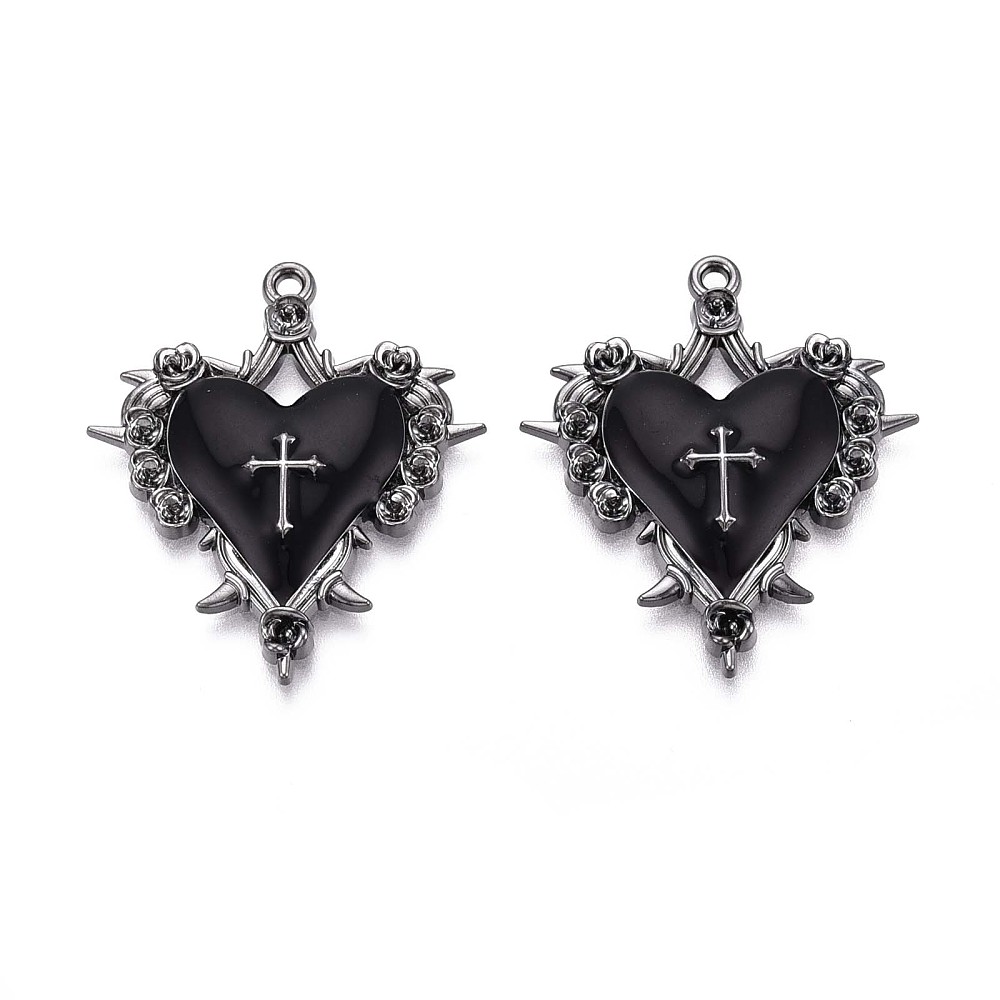 Μενταγιόν Καρδιά με Σταυρό με Σμάλτο 1 τμχ(PALLOY-T094-06) 4 gothic καρδιά με σταυρό