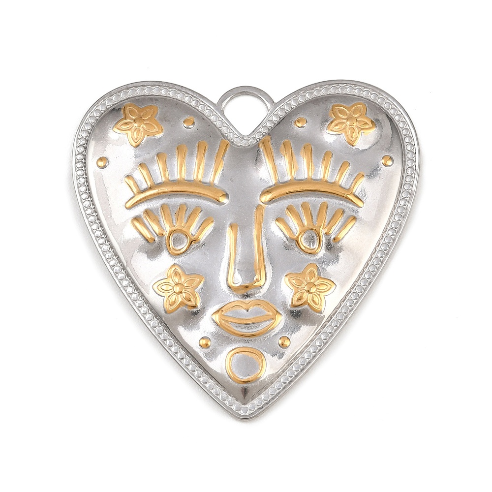 Ανοξείδωτο κρεμαστό καρδιά με ανάγλυφο πρόσωπο σε ασημί χρώμα και χρυσές λεπτομέρειες Ion Plating