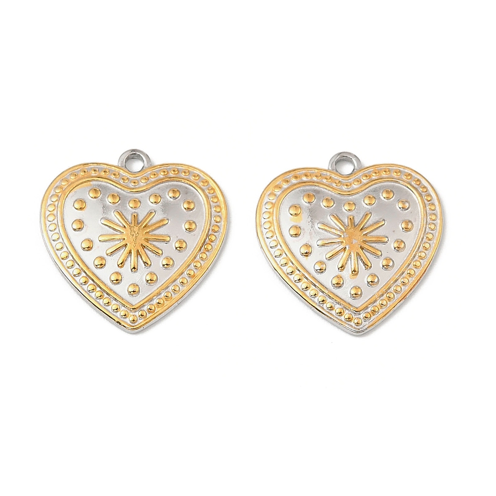 Ανοξείδωτο κρεμαστό καρδιά με ανάγλυφο ήλιο σε ασημί και χρυσό χρώμα Ion Plating