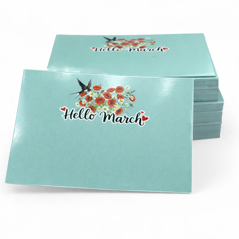 Καρτελάκι για βραχιόλι Μάρτη Hello March με glossy επιφάνεια και ανοιξιάτικο σχέδιο