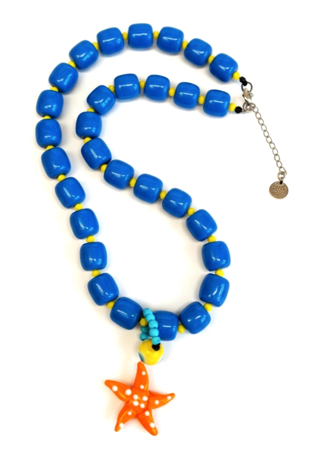 Ocean Star Κολιέ με Μπλε Χάντρες Ρητίνης & Αστερία τύπου Murano 19 Κολιέ με Μπλε Χάντρες Ρητίνης & Αστερία Murano