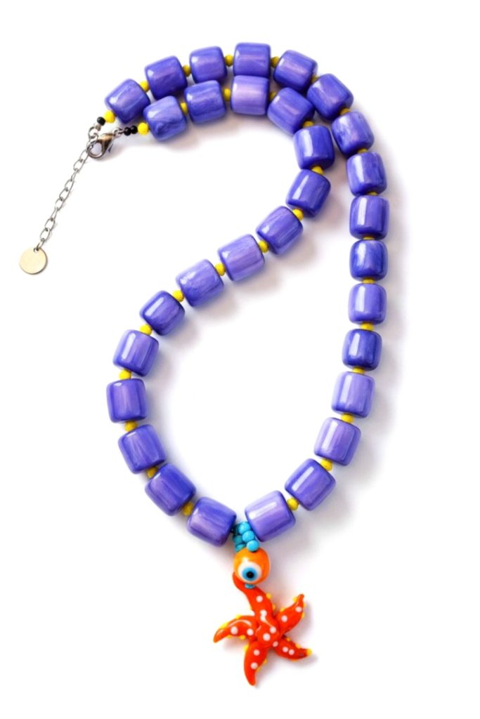 Lilac Starfish Κολιέ με Μωβ Χάντρες & Αστερία τύπου Murano 17 Μωβ κολιέ με αστερία Murano