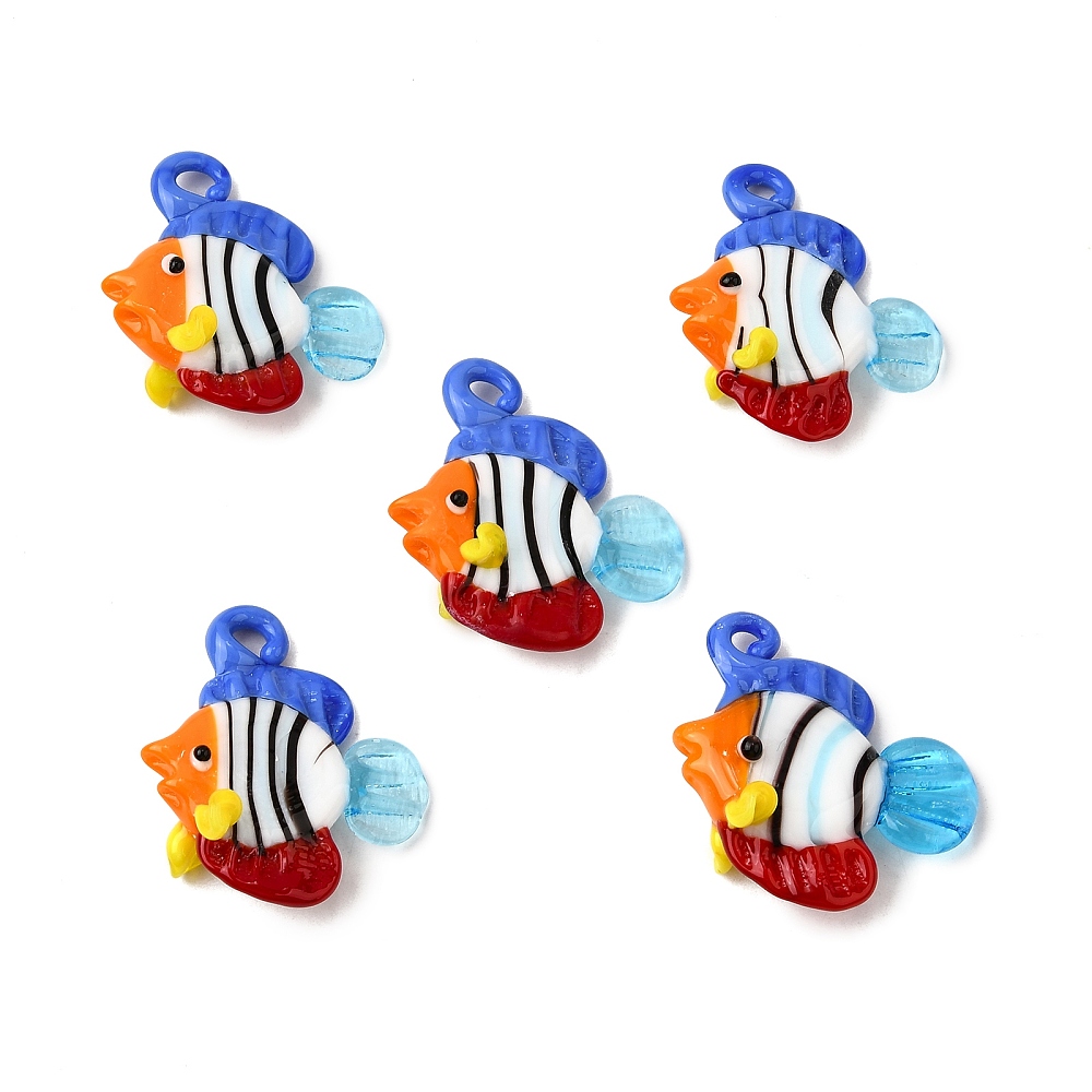 Χειροποίητο πολύχρωμο κρεμαστό ψάρι από γυαλί τύπου Μουράνο για κοσμήματα και DIY δημιουργίες