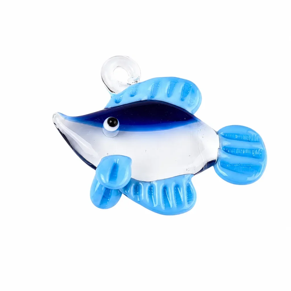 Χειροποίητο lampwork charm τροπικό ψάρι σε γαλάζιο χρώμα