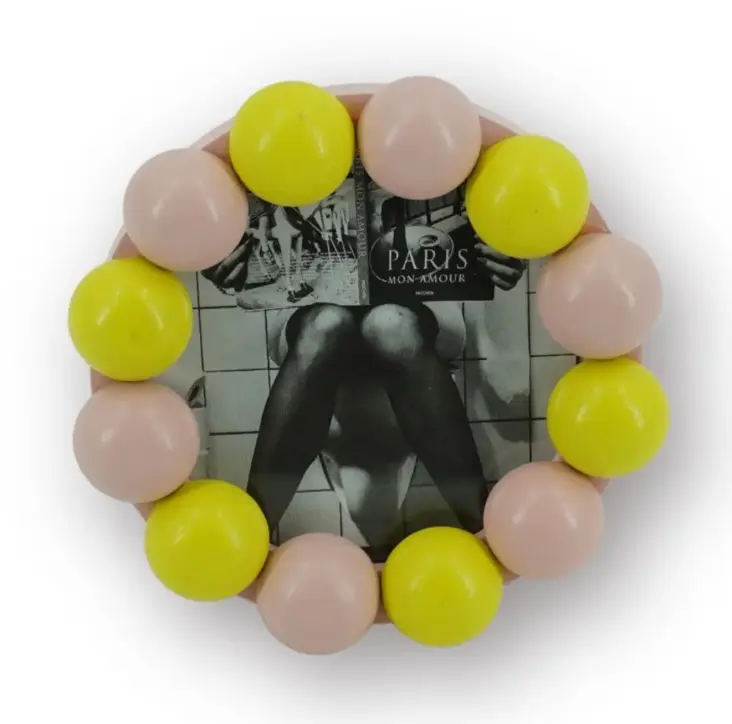 Κορνίζα φωτογραφίας Bubble σε κίτρινο και pastel ροζ χρώμα 14.5x14.5cm