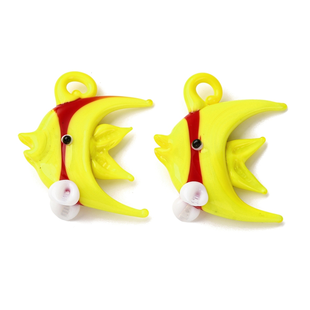 Χειροποίητο lampwork charm τροπικό ψάρι σε κίτρινο χρώμα